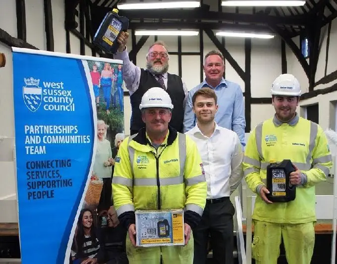 top row, from left, Julian Quail, Assistant Clerk, Midhurst Town Council, Peter Lawrence, Principal Community Officer, Chichester Partnerships and Communities Team, bottom row, Barry Mordle, Connor Mcphail and Rob Strachan from Balfour Beatty Living Places