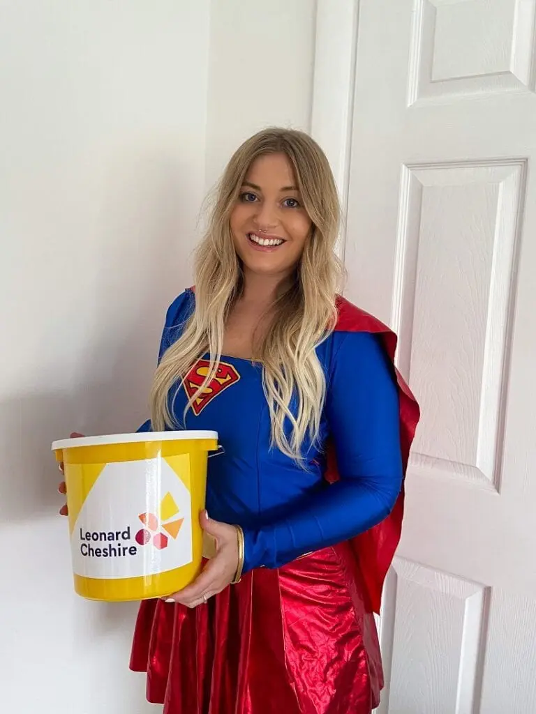 Ali Hemsley charity superhero for Lenoard Cheshire challenge 2021