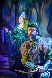 Fasten your seatbelts - it's a high energy Robin Hood at the Capitol! 3 Mark Irwin as Robin Hood Emma Lindars as Fairy Evergreen c Brinkhoff Moegenburg