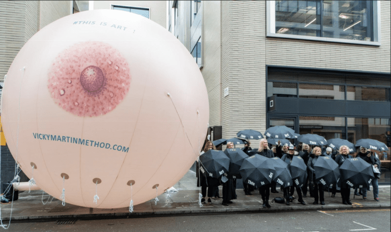 An inflatable boob, in support of Vicky Martins Campaign