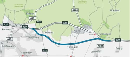 a27 arundel bypass route map