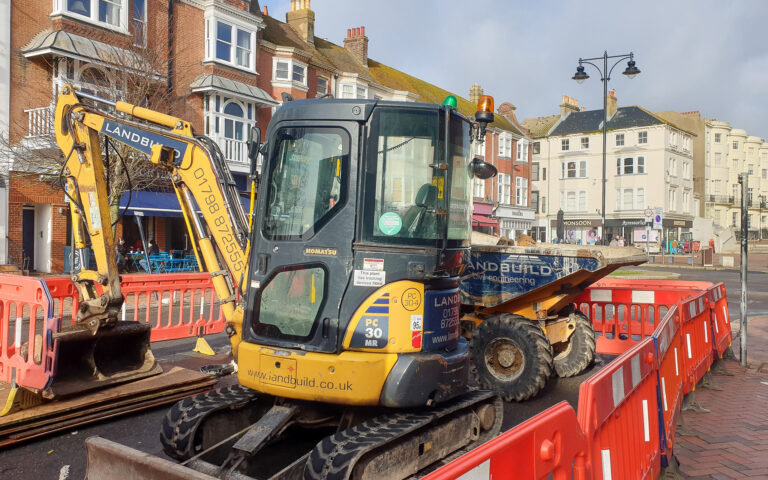 Excavators are ready on site to start transforming Montague Place
