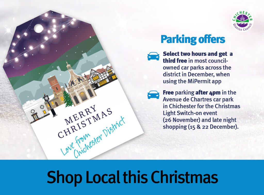 Countdown to Christmas Parking Offers Graphic for shopping locally in chichester