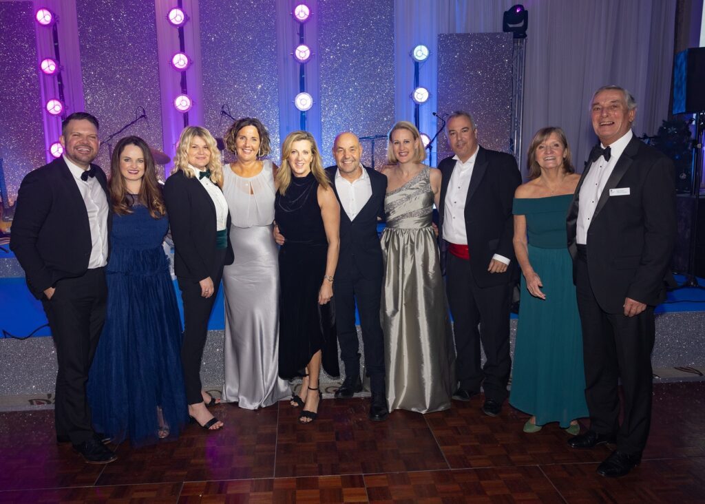 Kenny & Lucy Tutt, Leanne Asling, Anna Jones, Sally Gunnell, Jon Bigg, Fiona & Ed Butler, Frances and Mike Rymer at The Snowman fundraising ball